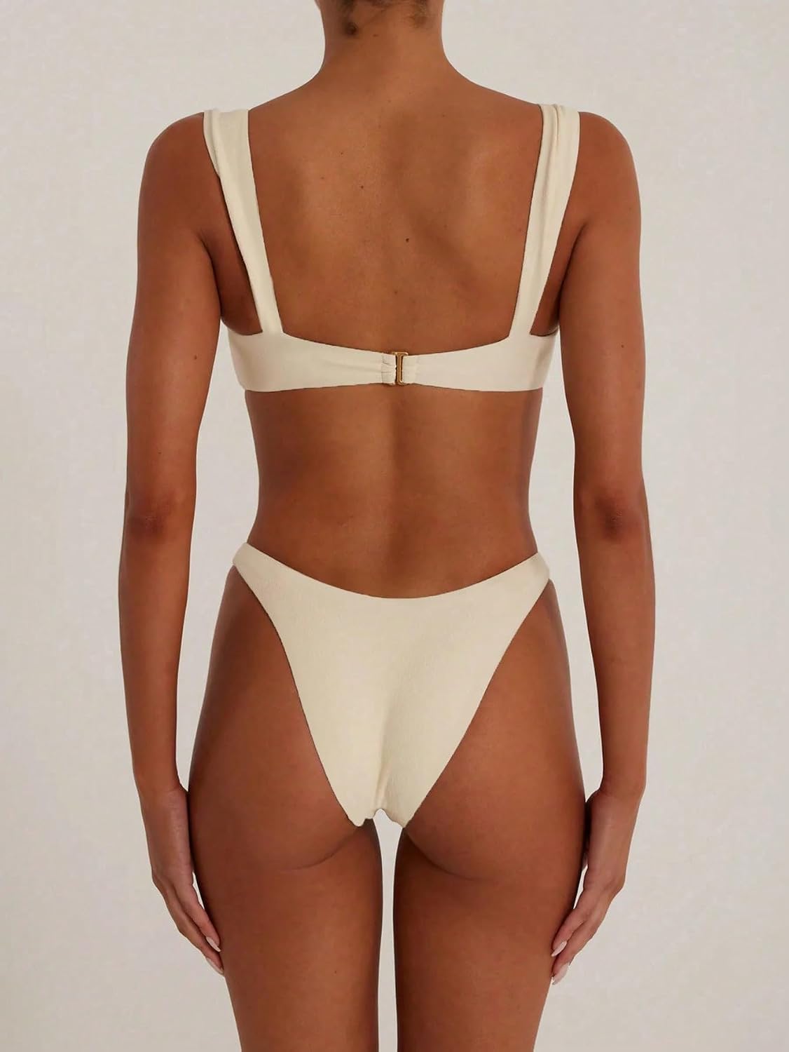 Women's High Cut Thong Bikini Scoop Neck Metal Buckle Two Piece Set Summer Beach Pool Party Y2K Swimwear
