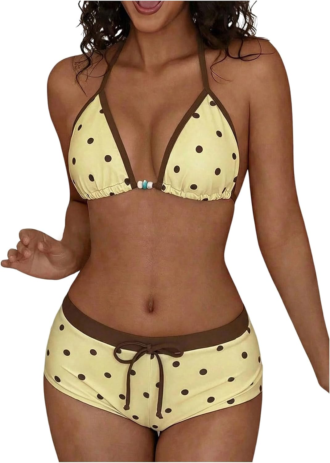 Women's Polka Dots 2 Piece Swimsuit Triangle Halter Bikini Set Boyshorts Bathing Suit