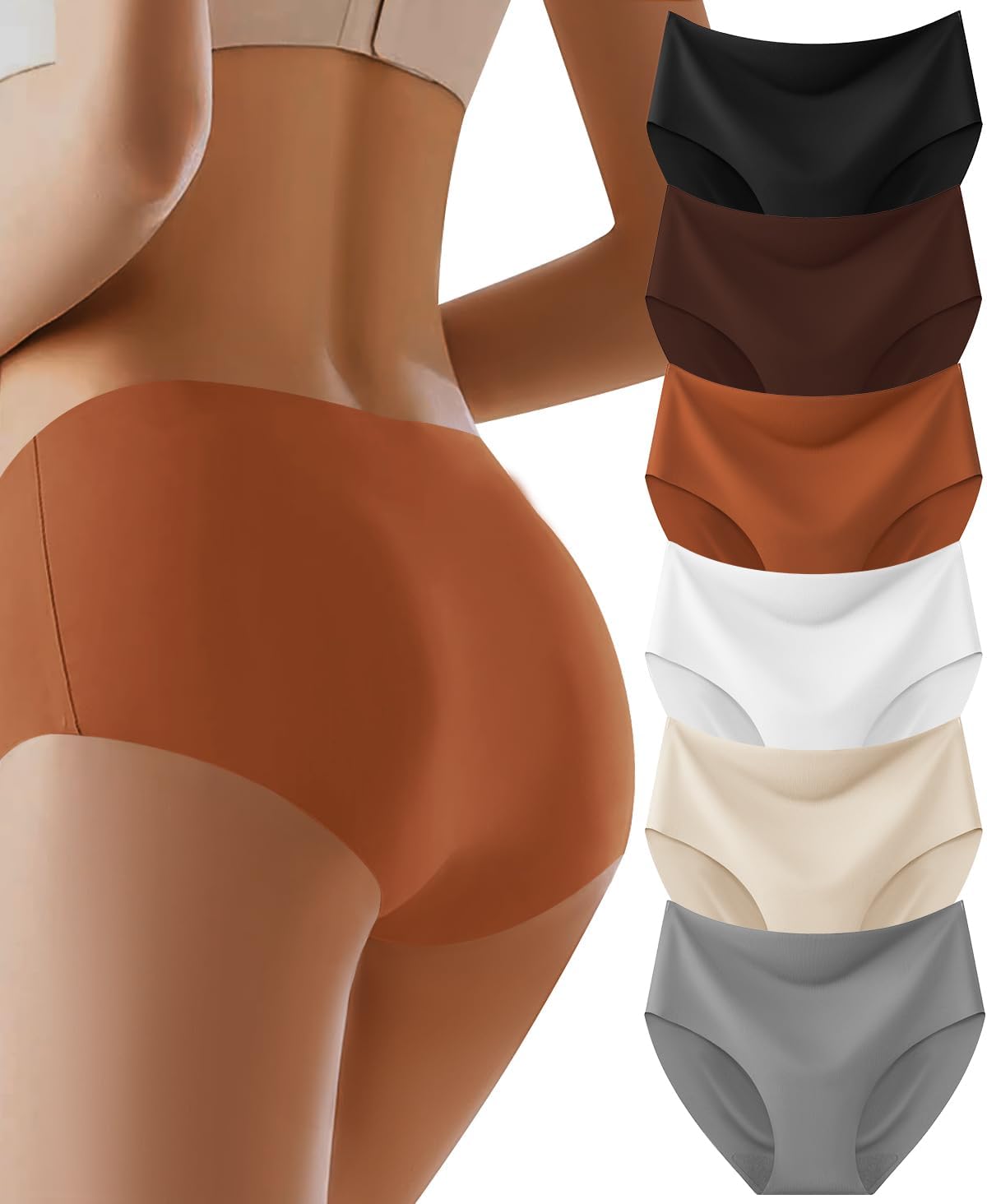 Women Underwear Full Coverage No Show High Waisted Seamless Ladies Panties 6 Pack
