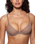Women's Sheer Balconette Bra Demi Unlined Plunge Mesh See Through Sexy Bras Underwire