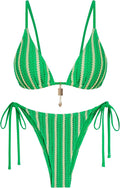 Crochet Bikini Sets for Women Cheeky Boho Bathing Suits Striped High Cut Thong Bikini Swimsuit for Vacation