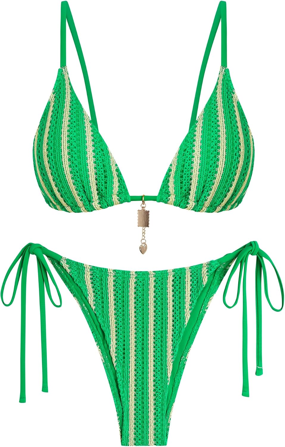 Crochet Bikini Sets for Women Cheeky Boho Bathing Suits Striped High Cut Thong Bikini Swimsuit for Vacation