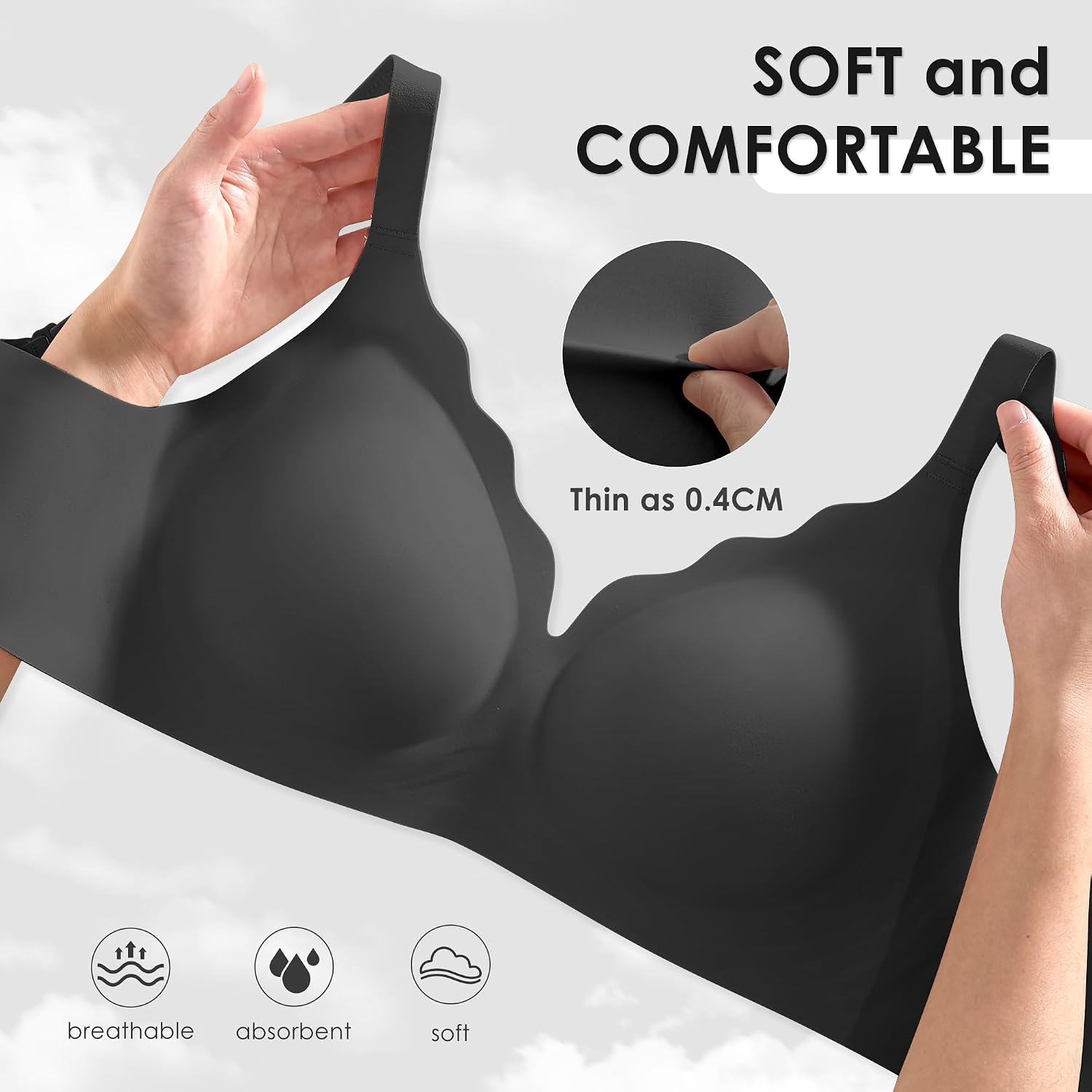 Seamless Wireless Bra for Women with Support - No Underwire Full Coverage Push Up Comfort Bras - Back Fat Smoothing Bralette