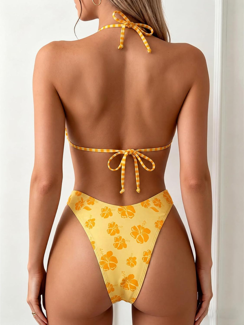 Women's Polka Dots Triangle Thong Bikini Sets Floral Cute Bathing Suit Swimsuits