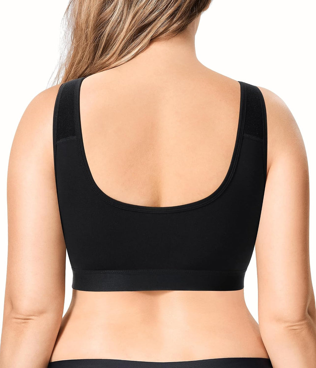 Wireless Zip Front Closure Bras for Women No Underwire Full Coverage Comfort Everyday Post Surgery Compression Bra