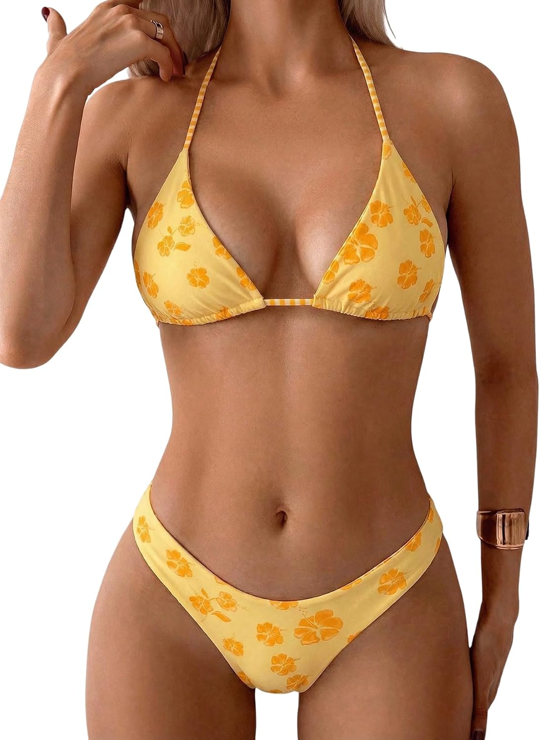 Women's Polka Dots Triangle Thong Bikini Sets Floral Cute Bathing Suit Swimsuits