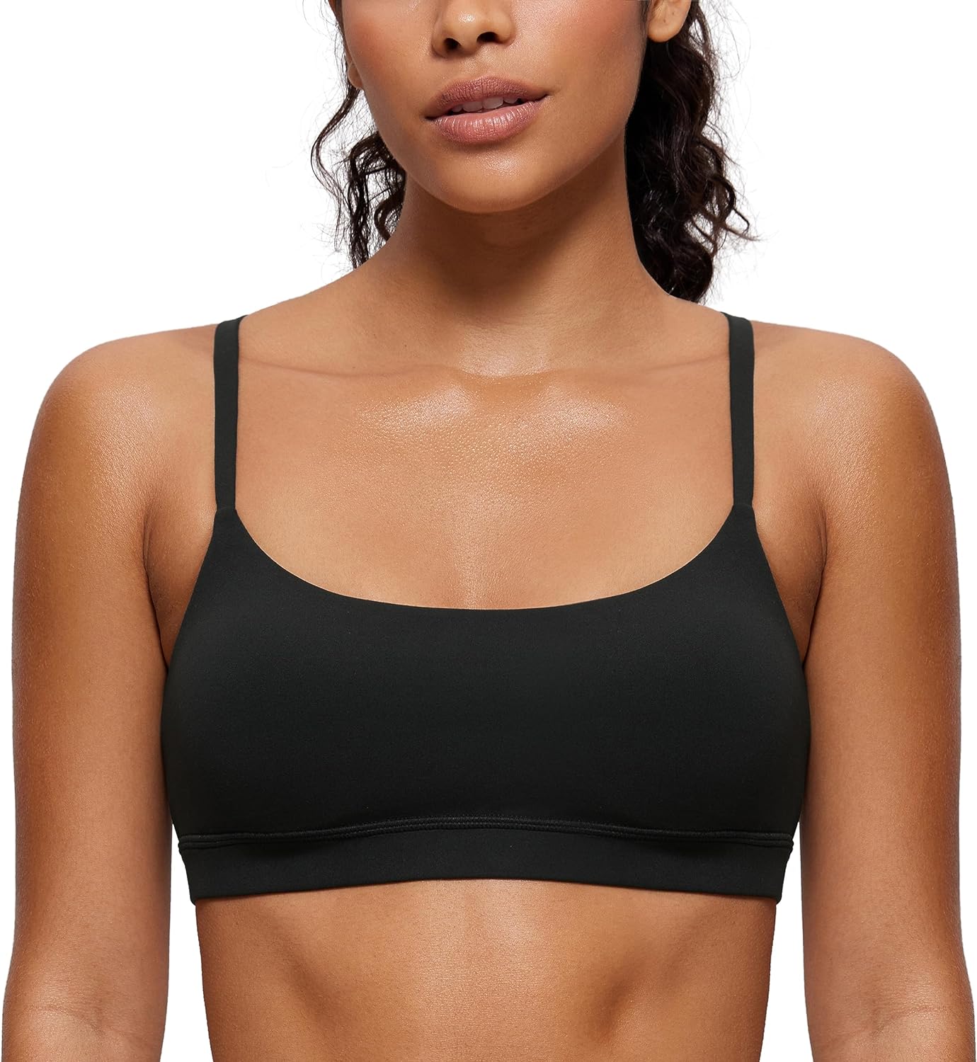 Women  Adjustable Spaghetti Strap Sports Bra - Scoop Neck Wireless Padded Yoga Workout Crop Top